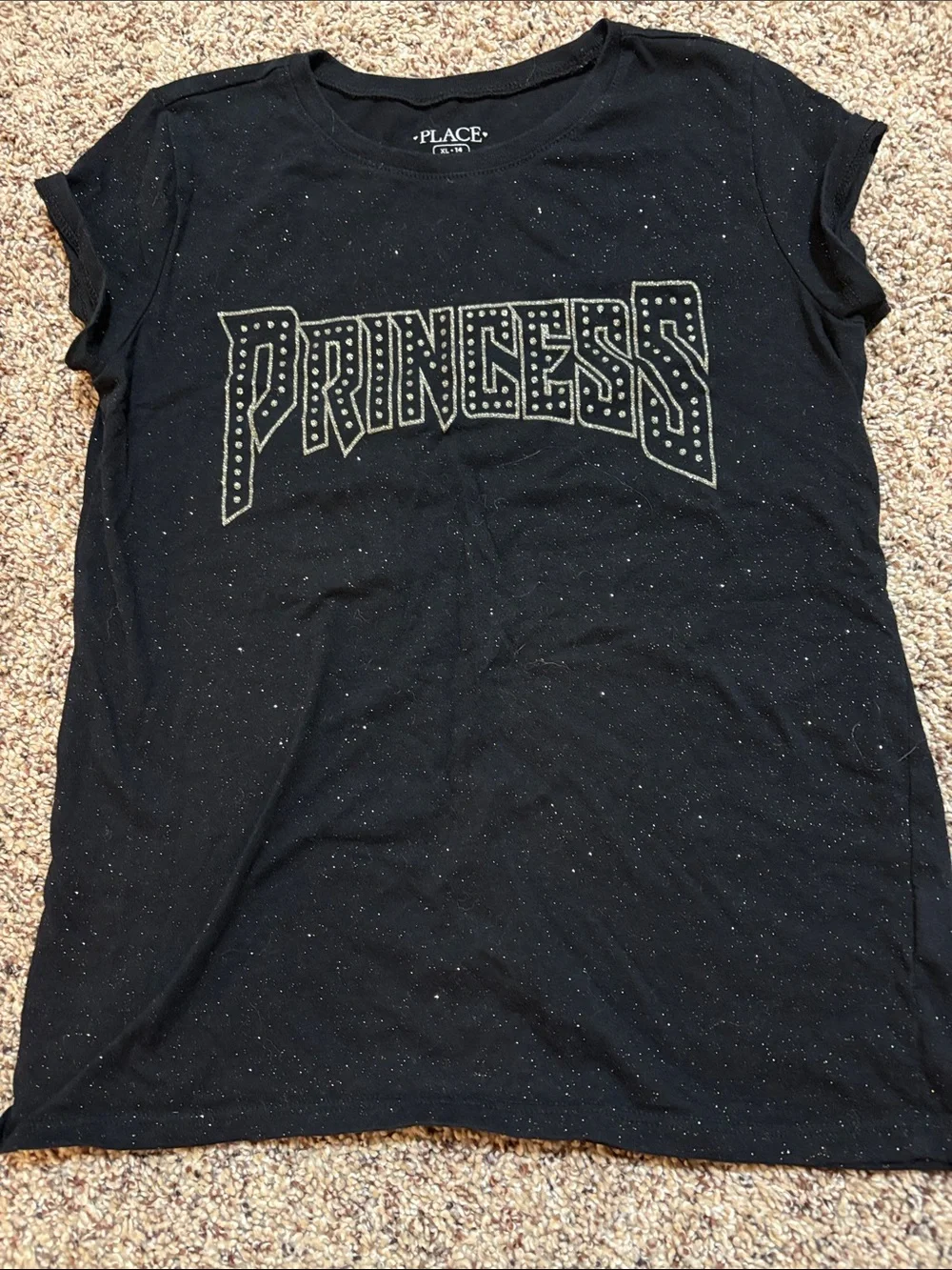The Children's Place Black Graphic 'Princess' Tee with Metallic Stud Detail